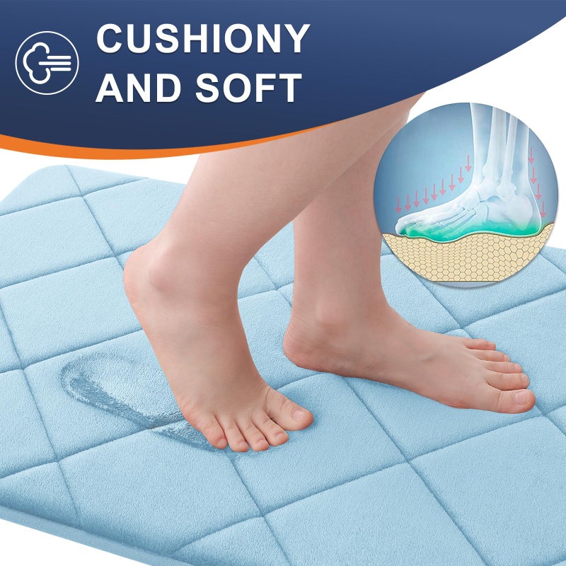 OLANLY Memory Foam Bath Mat 30x20  Ultra Soft and Absorbent Bathroom Mat  Machine Washable Bathroom Rugs  Comfortable  Thick Bath Rugs Carpet for Bathroom Floor  Tub and Shower  Sky Blue - Image 2
