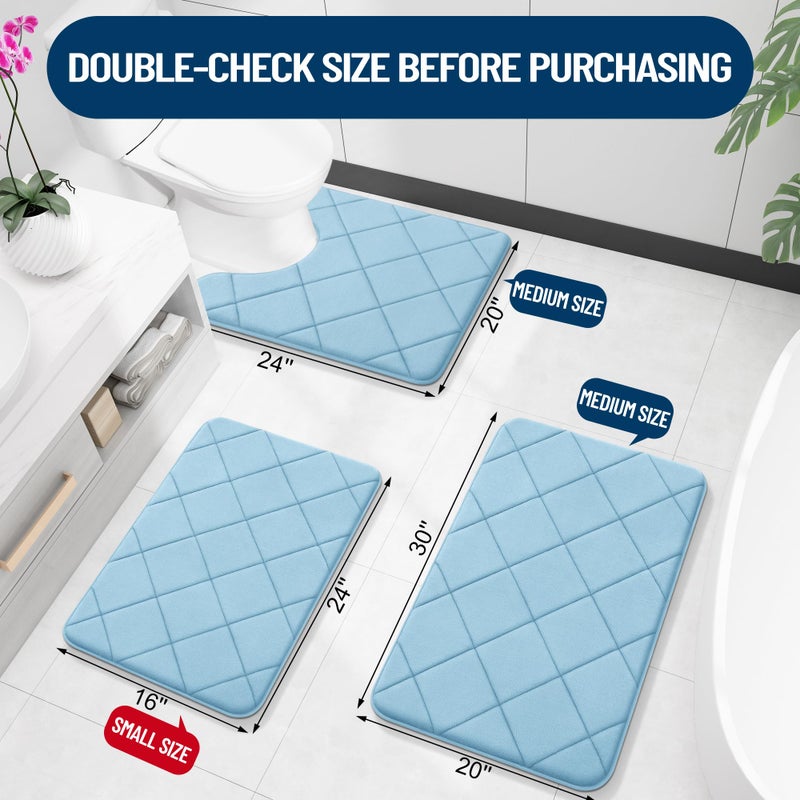 OLANLY Memory Foam Bath Mat 30x20  Ultra Soft and Absorbent Bathroom Mat  Machine Washable Bathroom Rugs  Comfortable  Thick Bath Rugs Carpet for Bathroom Floor  Tub and Shower  Sky Blue - Image 1