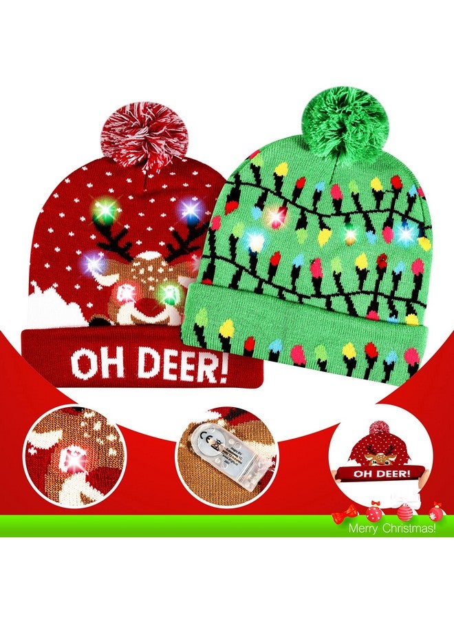 MGparty 2 Pack Knitted Hat with 2 Flashing Modes for Holiday Xmas Christmas (One Size Fits More) - Image 4