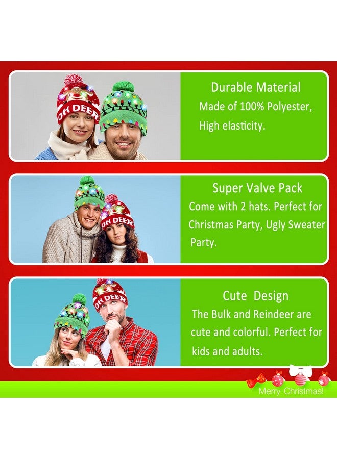 MGparty 2 Pack Knitted Hat with 2 Flashing Modes for Holiday Xmas Christmas (One Size Fits More) - Image 5
