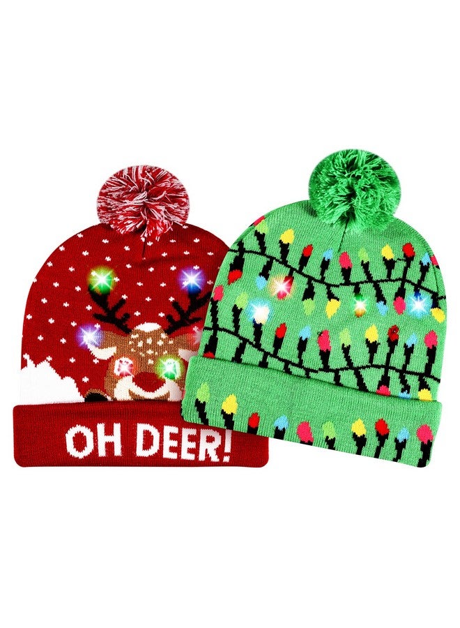 MGparty 2 Pack Knitted Hat with 2 Flashing Modes for Holiday Xmas Christmas (One Size Fits More) - Image 2