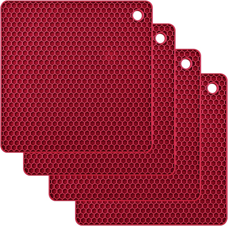 Smithcraft Silicone Trivets for Hot Dishes Pots and Pans Hot Pads for Kitchen Merlot Red Silicone Pot Holders Mats for Kitchen Quartz Counter Heat Resistant Mat Flexible Table Trivet Mat Set 4 - Image 1