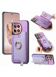 erorex For OnePlus Ace 3 5G / 12R 5G Retro Magsafe Cross Leather Ring Holder Card Bag Phone Case(Purple) 