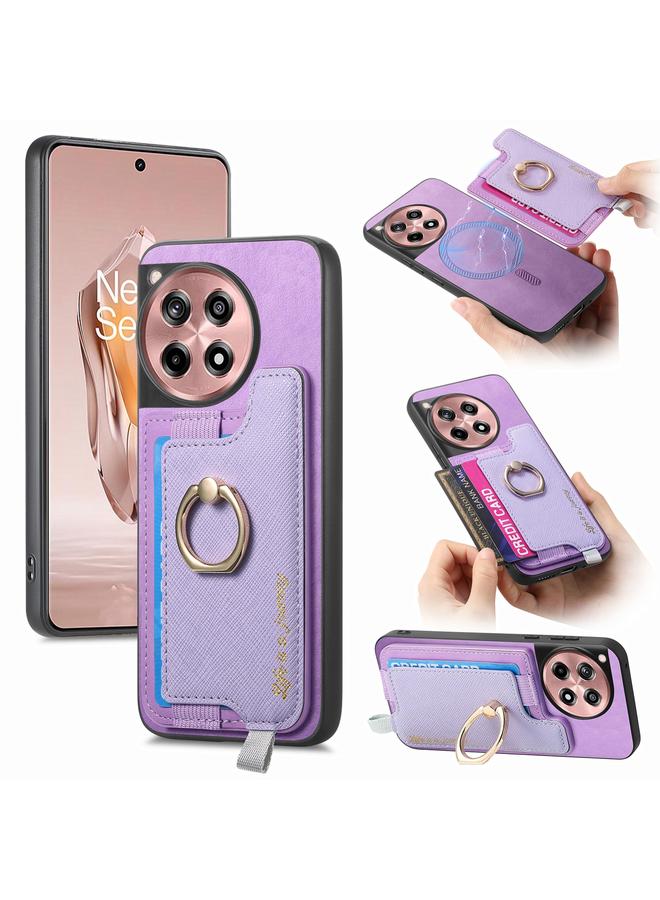 erorex For OnePlus Ace 3 5G / 12R 5G Retro Magsafe Cross Leather Ring Holder Card Bag Phone Case(Purple)