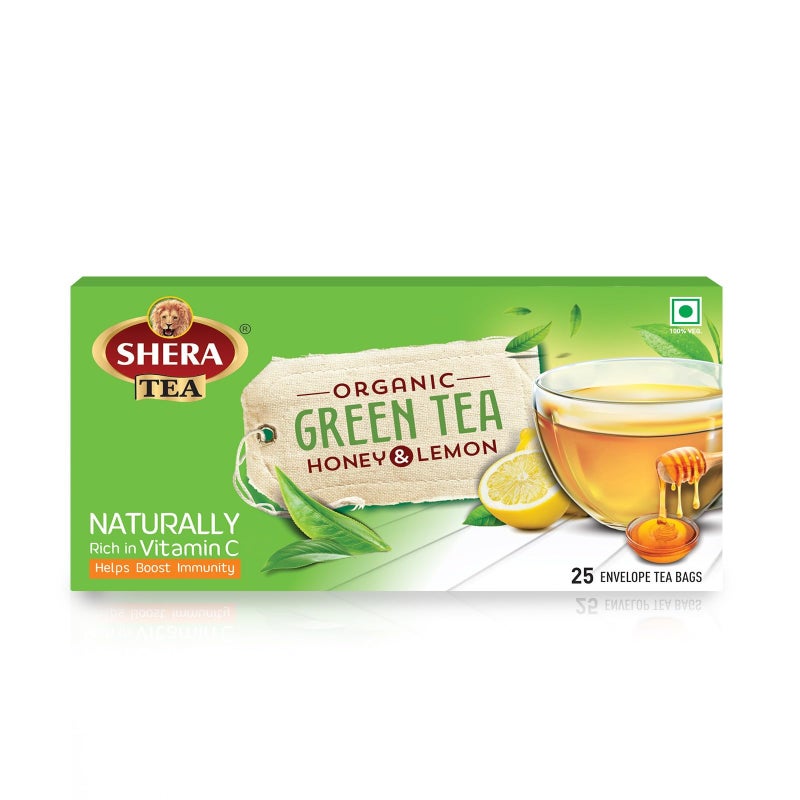 SHERA ORGANIC GREEN TEA BAGS HONEY & LEMON - Image 1