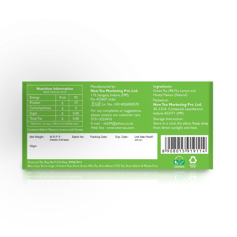 SHERA ORGANIC GREEN TEA BAGS HONEY & LEMON - Image 3