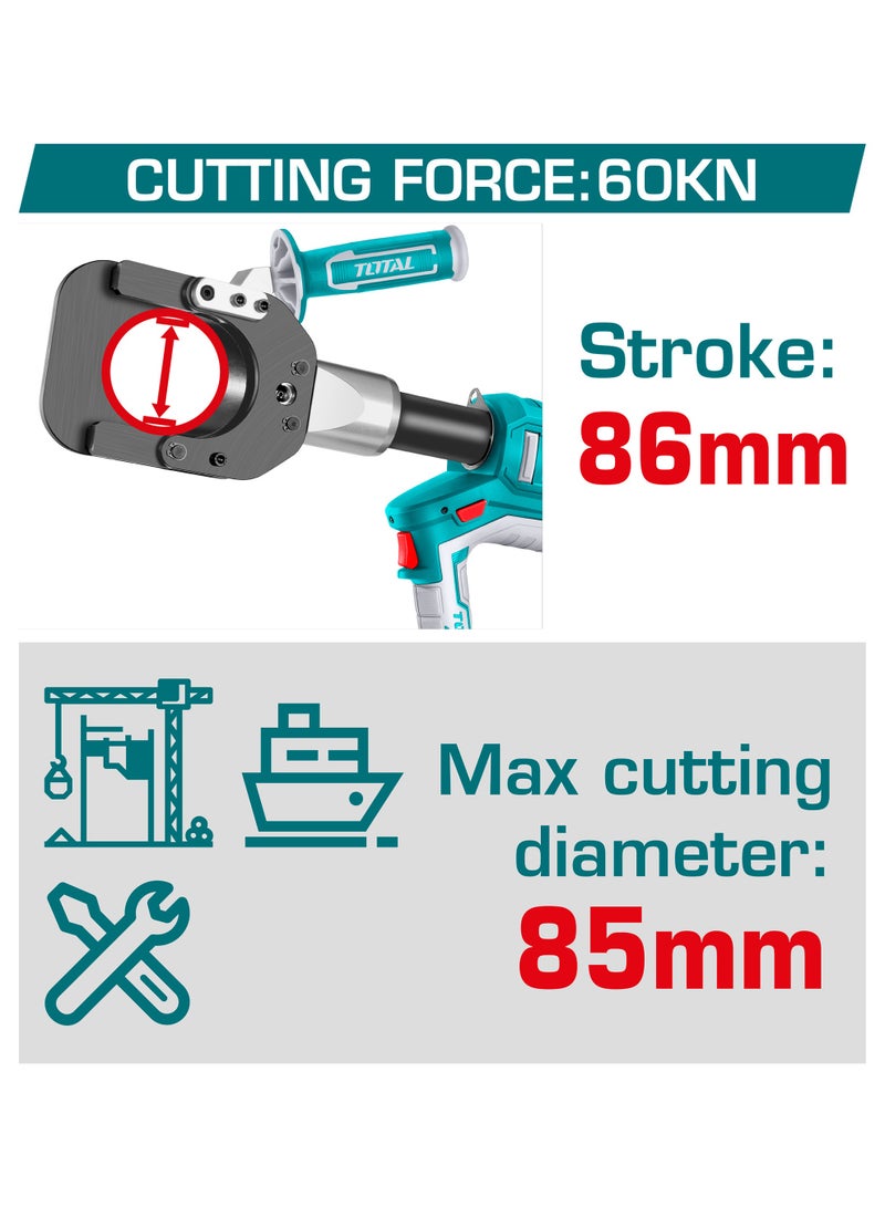 TOTAL 20V Cordless Hydraulic Cable Cutter (60KN Force) - Professional Power Tool for Cables up to 85mm Diameter - LED Usage Display with 2x 5.0Ah High-Capacity Batteries & Fast Charger - TRCLI2005 - Image 2