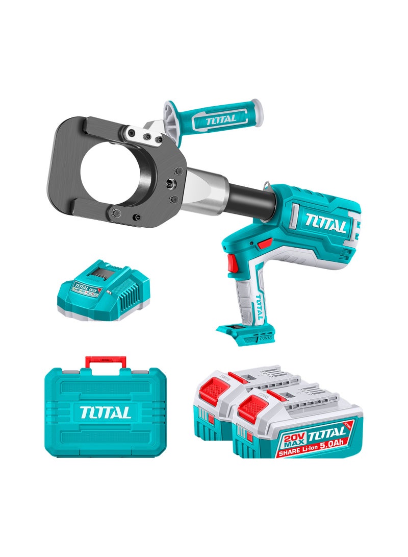 TOTAL 20V Cordless Hydraulic Cable Cutter (60KN Force) - Professional Power Tool for Cables up to 85mm Diameter - LED Usage Display with 2x 5.0Ah High-Capacity Batteries & Fast Charger - TRCLI2005 - Image 1