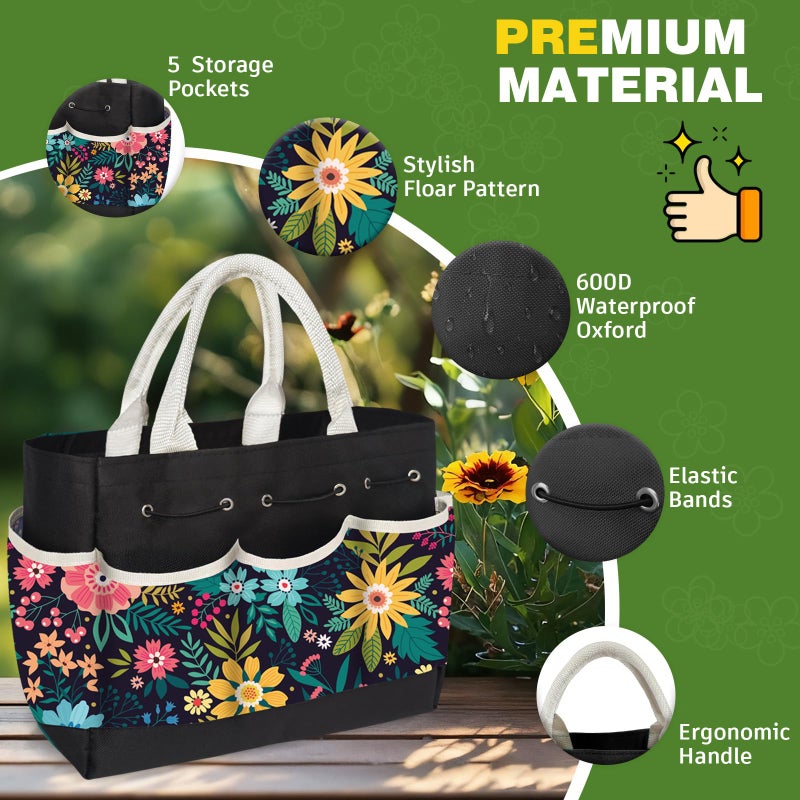 OUREST 22Pcs Gardening Tools Set for Women Heavy Duty Garden Hand Tool Kit Gardener Gifts for Beginner Gardening Accessories with Tote Bag/Shovel/Repotting Mat/Plant Labels/Gloves-Black - Image 4