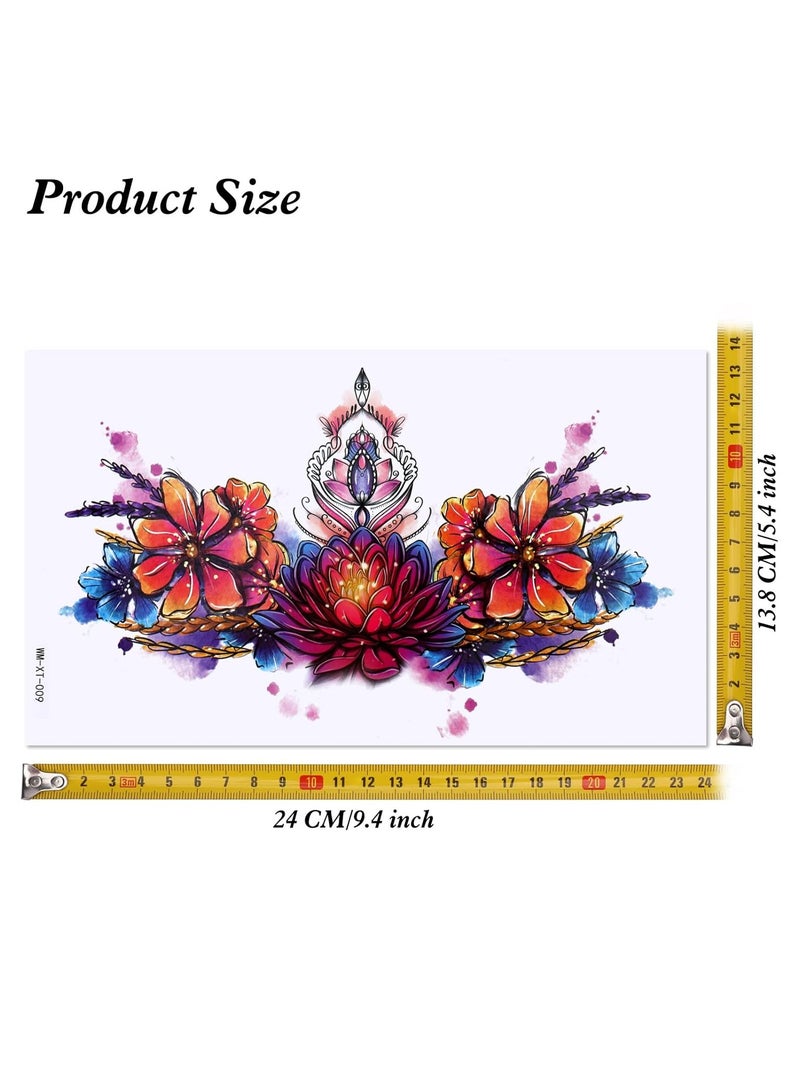ORAINBOW 6 Sheets Colorful Chest Temporary Tattoos for Women Girls Large Adult Temporary Tattoos Rose Flower Jewel Fake Tattoos for Women Sexy Tattoos Last Long Realistic Body Tattoos on Chest Back Tummy - Image 2
