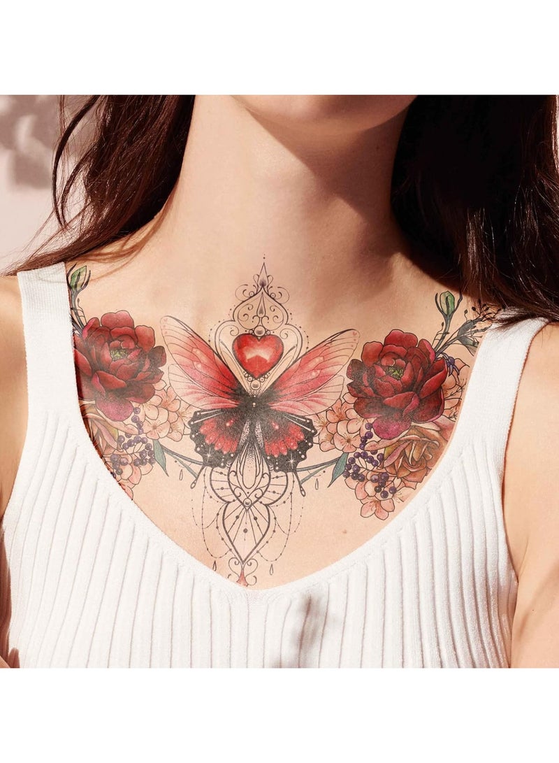 ORAINBOW 6 Sheets Colorful Chest Temporary Tattoos for Women Girls Large Adult Temporary Tattoos Rose Flower Jewel Fake Tattoos for Women Sexy Tattoos Last Long Realistic Body Tattoos on Chest Back Tummy - Image 3