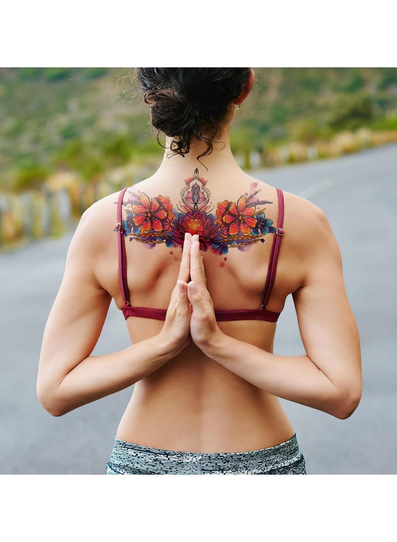 ORAINBOW 6 Sheets Colorful Chest Temporary Tattoos for Women Girls Large Adult Temporary Tattoos Rose Flower Jewel Fake Tattoos for Women Sexy Tattoos Last Long Realistic Body Tattoos on Chest Back Tummy - Image 5