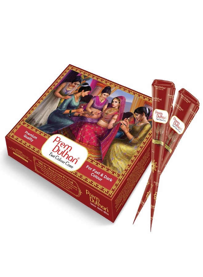 Prem Dulhan Hand Designing | instant Color cone for Hands | for Fast & Dark Colour | Long Lasting | For Men Women | 12 Pieces of 25gm | Fast Red Colour Cone - 300 GRM (Red) - Image 1