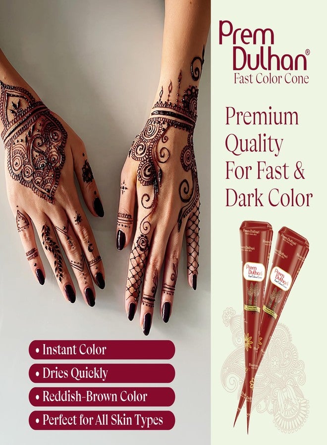 Prem Dulhan Hand Designing | instant Color cone for Hands | for Fast & Dark Colour | Long Lasting | For Men Women | 12 Pieces of 25gm | Fast Red Colour Cone - 300 GRM (Red) - Image 3