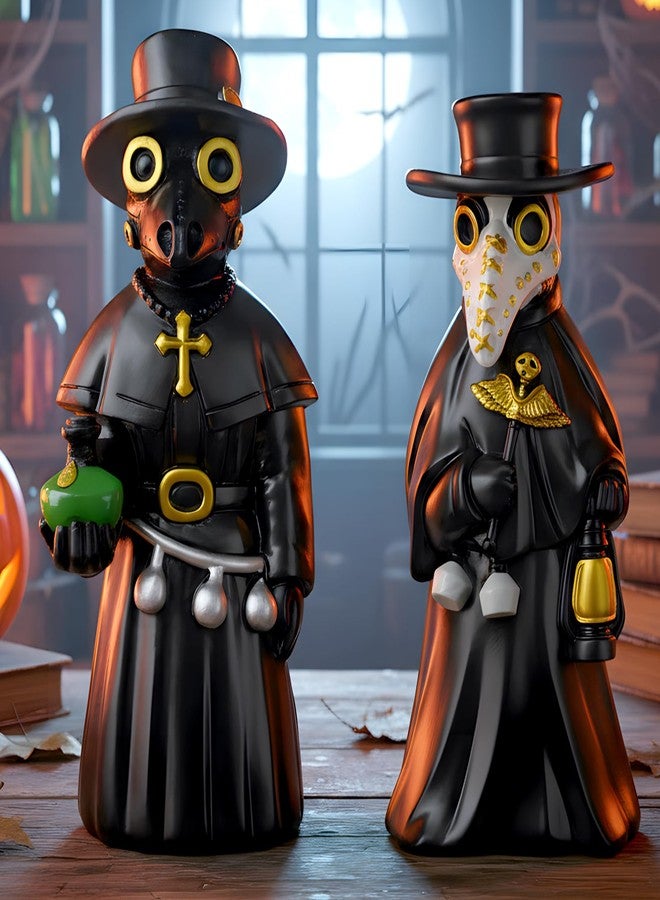 Exasinine Plague Doctor Figurines Hand-Painted Resin Collectibles for Halloween Decorations Indoor Gothic Decor Spooky Crow Statues for Haunted House Halloween Table Decorations - Image 1
