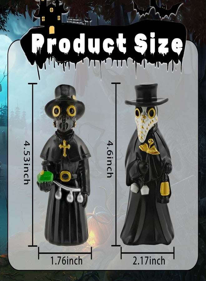 Exasinine Plague Doctor Figurines Hand-Painted Resin Collectibles for Halloween Decorations Indoor Gothic Decor Spooky Crow Statues for Haunted House Halloween Table Decorations - Image 2