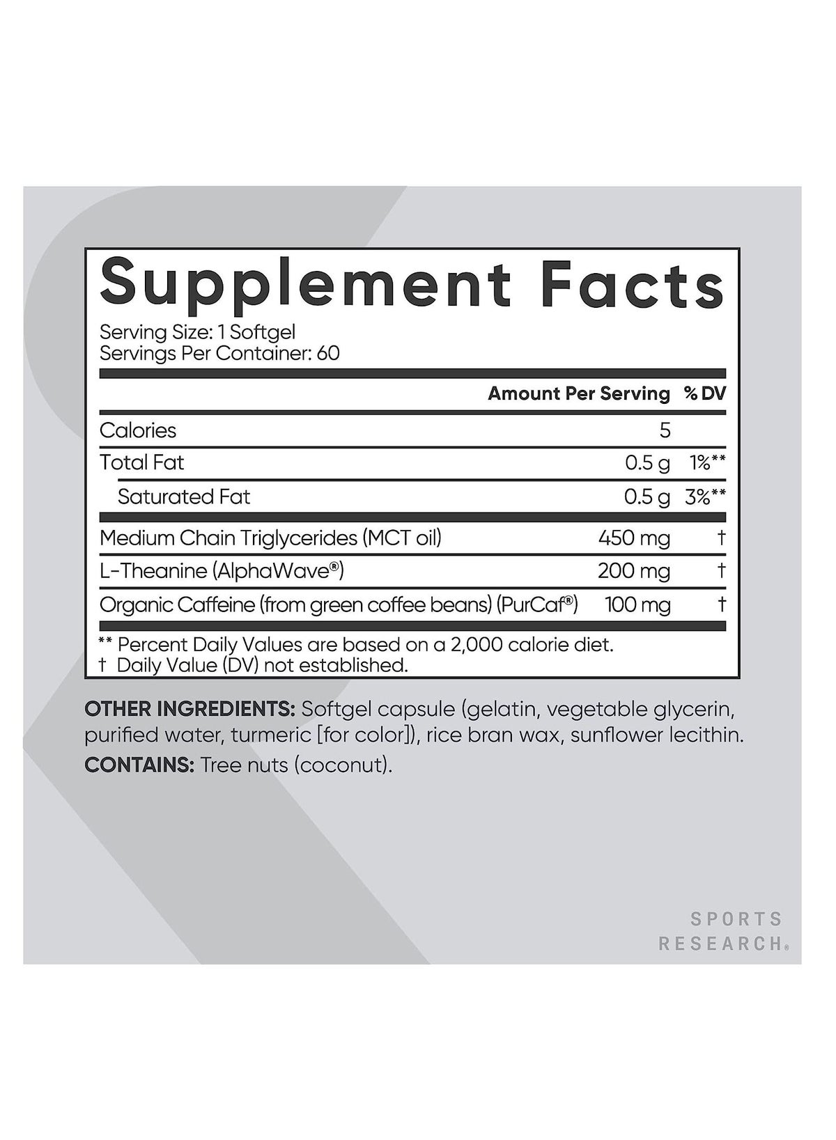 Sports Research, L-Theanine 200 Mg & Caffeine 100 Mg 60 Softgels