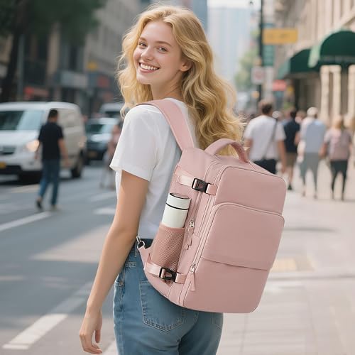 Sinaliy Travel Backpack, Carry on Flight approved Travel Bag with Multi-Pockets, Waterproof 17.3inch Laptop Backpack for Men Women, Pink - Image 2