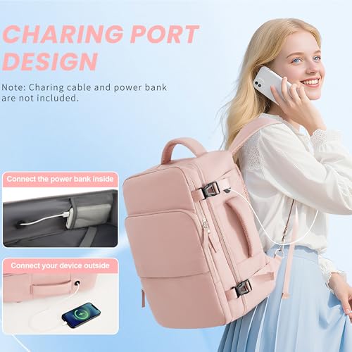 Sinaliy Travel Backpack, Carry on Flight approved Travel Bag with Multi-Pockets, Waterproof 17.3inch Laptop Backpack for Men Women, Pink - Image 3