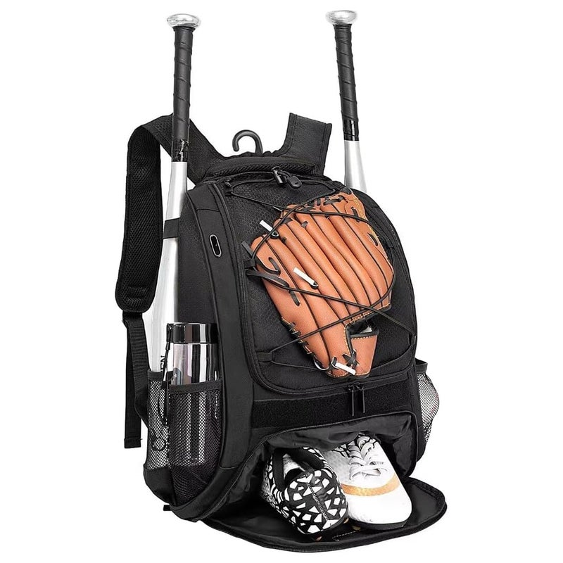 DAFISKY Baseball Bag Softball Backpack - Youth Adult T Ball Bat Equipment Bag with Bat and Helmet Holders, Shoe Compartment and Hook, Black - Image 1
