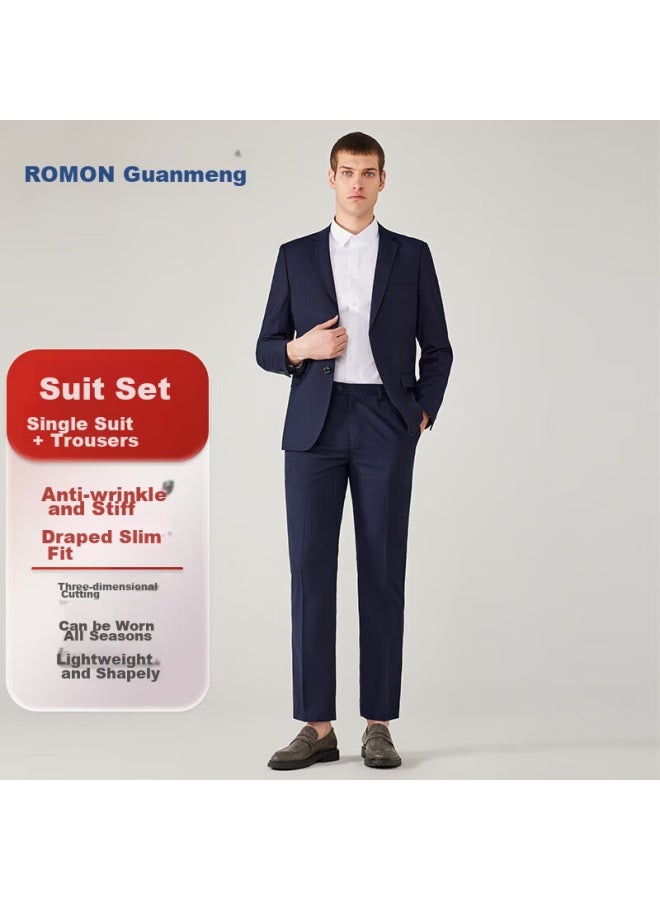 Romon Suit Set For Men, Small Suit Jacket, Professional Formal Wear, Slim Fit Casual Groomsman Suit, Navy Blue 6XL - Image 2