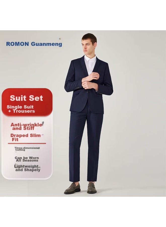 Romon Suit Set For Men, Small Suit Jacket, Professional Formal Wear, Slim Fit Casual Groomsman Suit, Navy Blue 6XL - Image 4