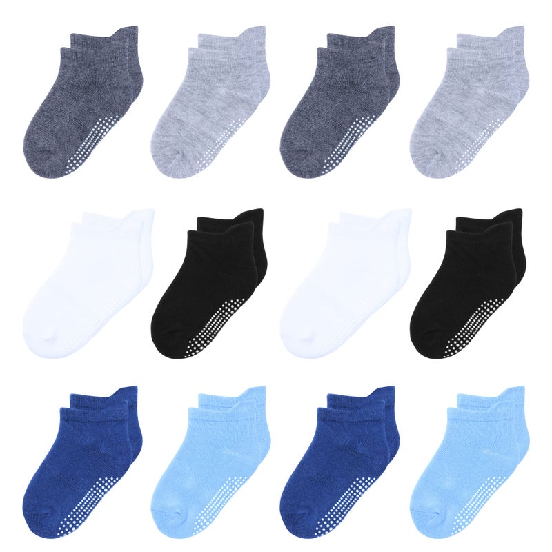HYzgb Toddler Boys Socks 1T 2T 3T 12 Pairs Baby Socks 12-18-24 Months Cotton Ankle Socks with Non Skid Grips for Toddler 1-2-3 Years Old Birthday Gift for Baby Assorted Colors - Image 1