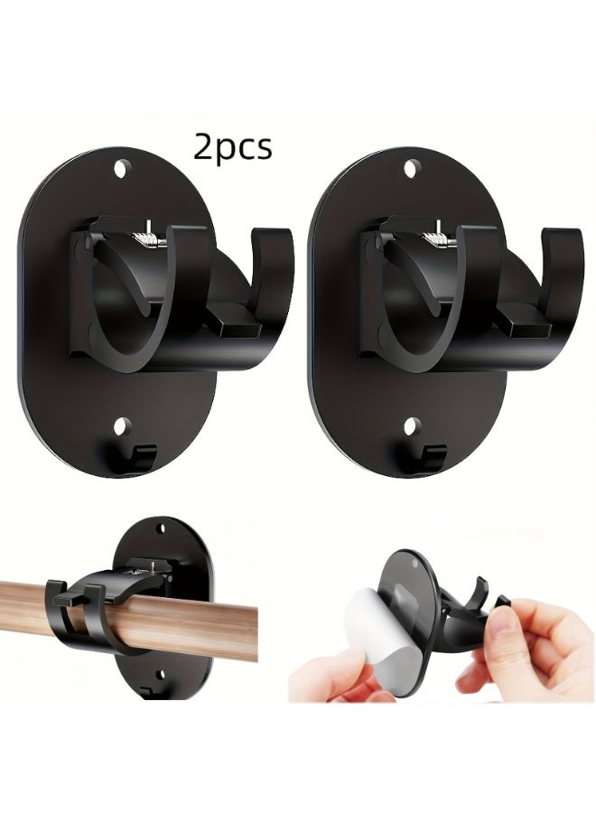 2pcs Self-Adhesive Vintage Style Curtain Rod Holders | No-Drill, Easy Install, Plastic Brackets for Bathroom & Kitchen Curtains, Apartment Essentials - Image 1