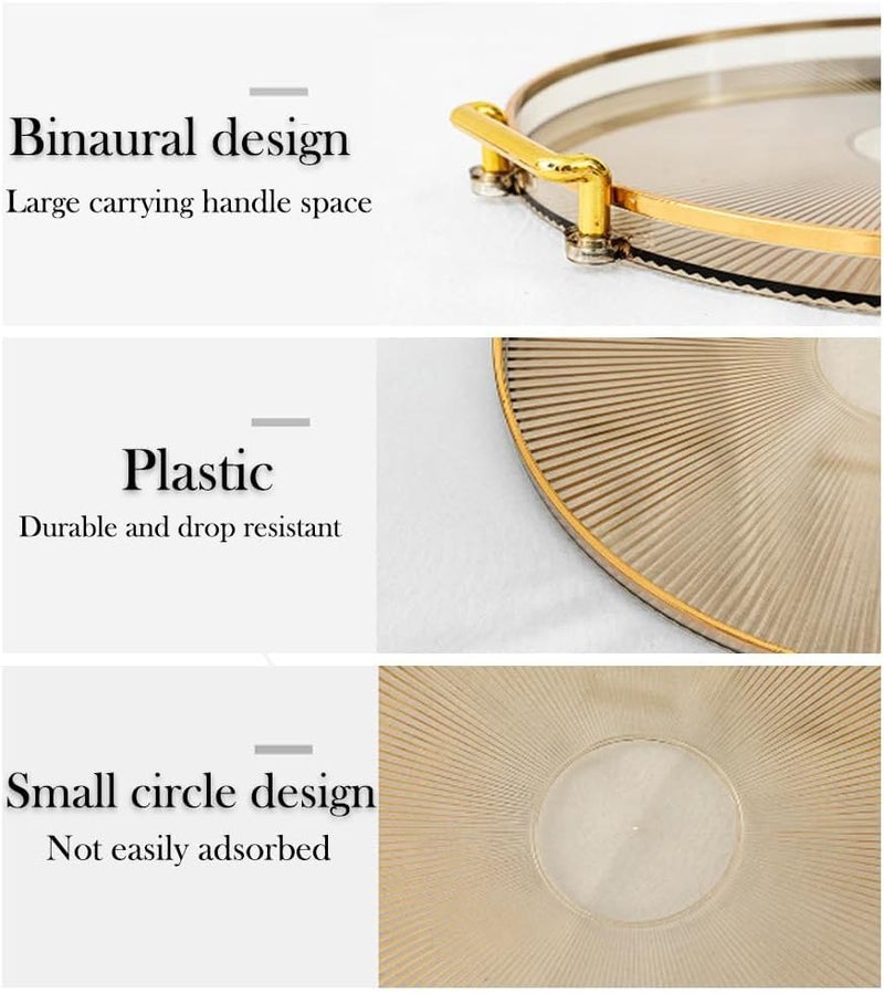 Deoxys Serving Tray with Golden Handles, Acrylic Decorative Tray, Round Coffee Table Tray, Contemporary Decorative Table Tray, for Home, Restaurant, Table, Bar Drinks, Breakfast, Fruit - Image 5