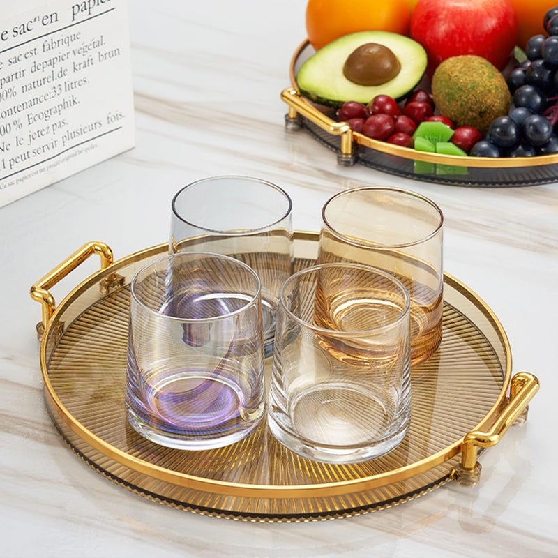 Deoxys Serving Tray with Golden Handles, Acrylic Decorative Tray, Round Coffee Table Tray, Contemporary Decorative Table Tray, for Home, Restaurant, Table, Bar Drinks, Breakfast, Fruit - Image 3