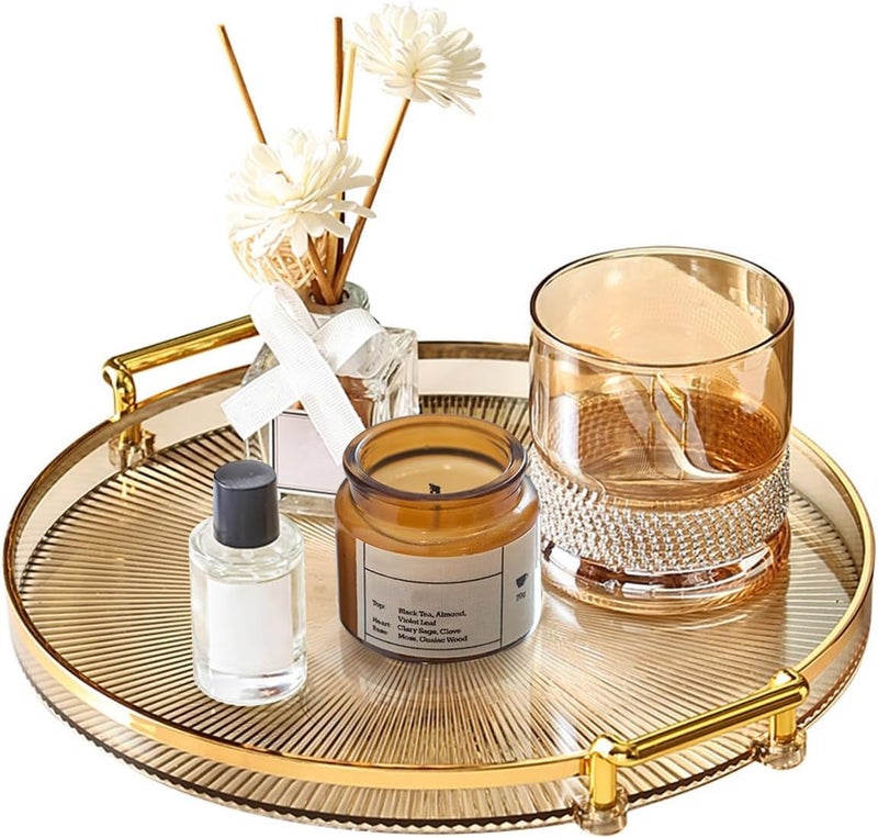 Deoxys Serving Tray with Golden Handles, Acrylic Decorative Tray, Round Coffee Table Tray, Contemporary Decorative Table Tray, for Home, Restaurant, Table, Bar Drinks, Breakfast, Fruit - Image 1