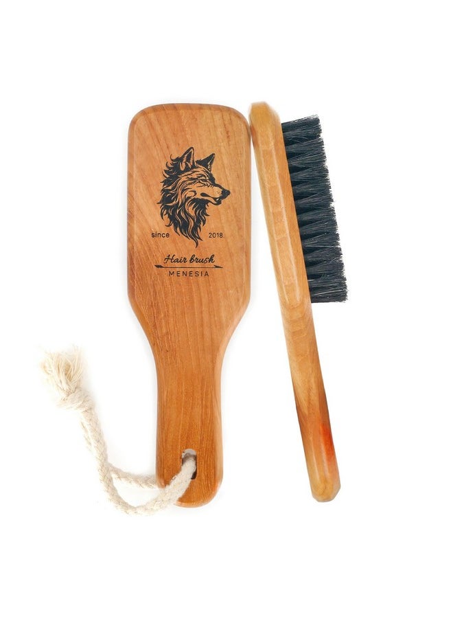 menesia Menesia Soft Bristle Brush - Boar Bristle for Men and Women, Slicking Back, Fine and Sleek Hair - Beard Brush (wolf)  - Image 1
