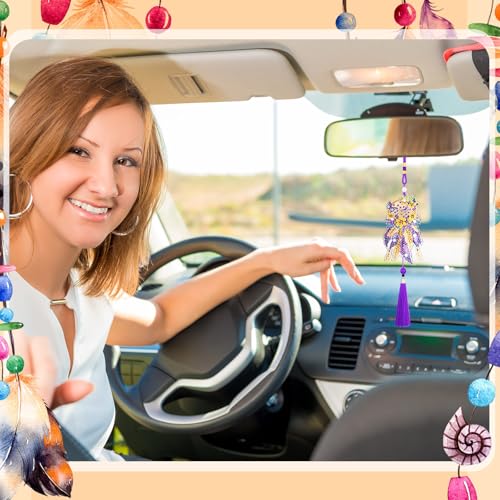 JenPen 12 Pcs Diamond Painting Car Ornaments Diamond Art Ornament for Car Double Sided Painting Hanging Ornament Crystal Gem Garden Decoration Paint DIY KitDream Catcher - Image 3