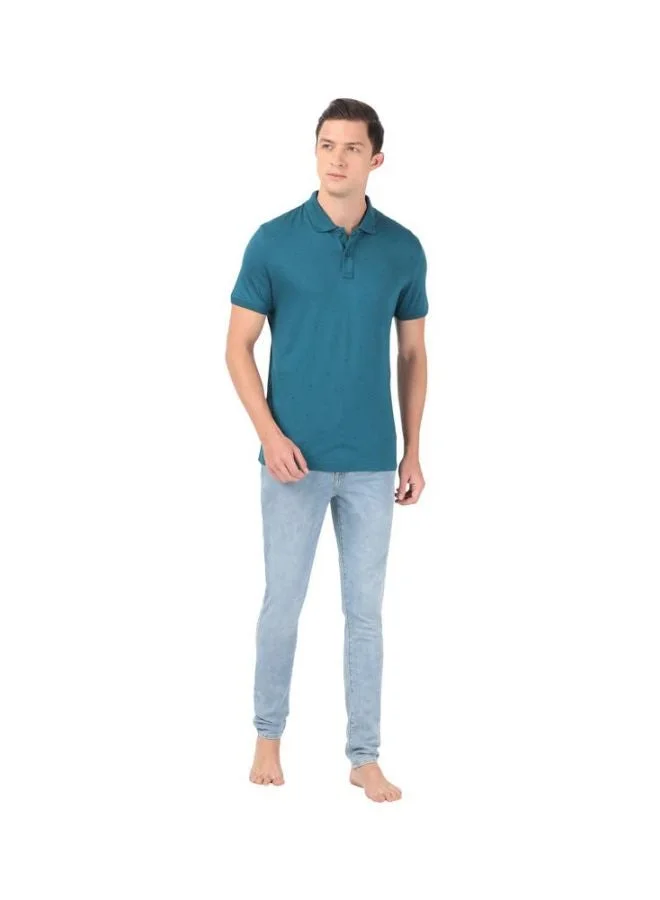 Jockey Blue Coral IM16 Men Tencel Micro Modal and Cotton Blend Printed Half Sleeve Polo T Shirt for Men | Best Price UAE