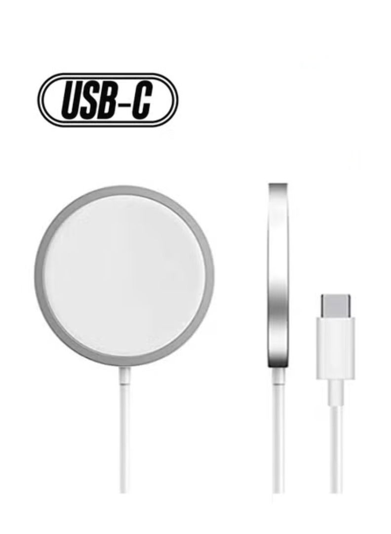 Phone Planet MagSafe Wireless Charger Qi/PMA Fast Charging Pad – Compatible with iPhone 13, 13 Pro, 13 Pro Max, 13 mini – Magnetic Snap-On Charger with USB-C Cable, Lightweight & Portable – White - Image 1