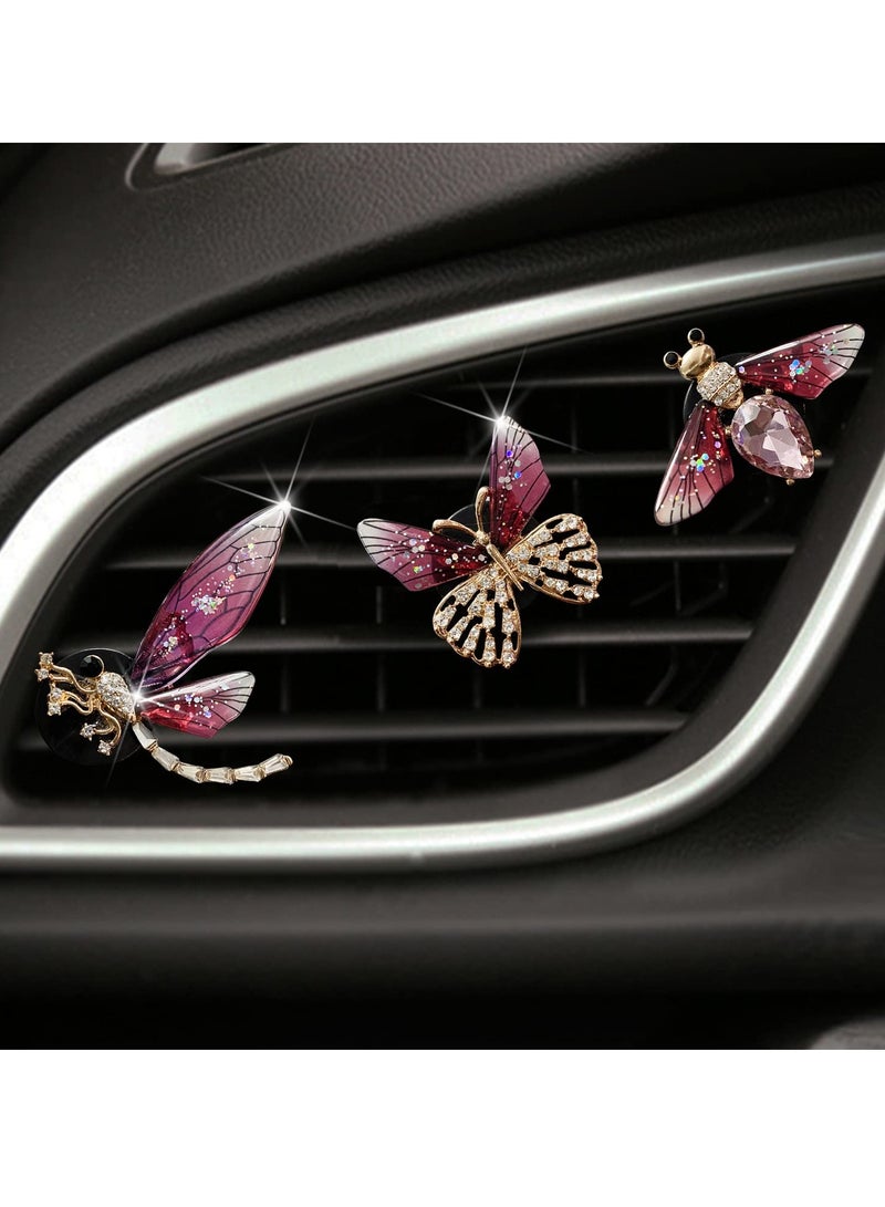 Bling Heart Air Vent Clips Set of 3 Bee Butterfly Dragonfly Car Fresheners Rhinestone Car Decor Cute Interior Accessories for Women - Image 1
