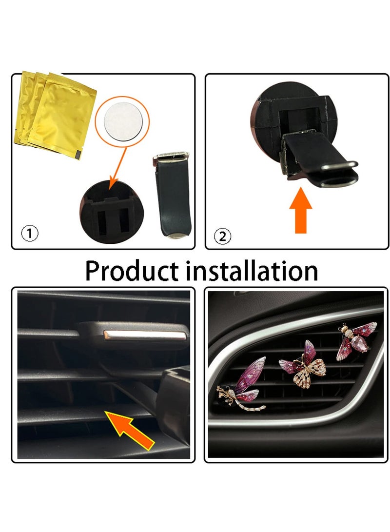 Bling Heart Air Vent Clips Set of 3 Bee Butterfly Dragonfly Car Fresheners Rhinestone Car Decor Cute Interior Accessories for Women - Image 4