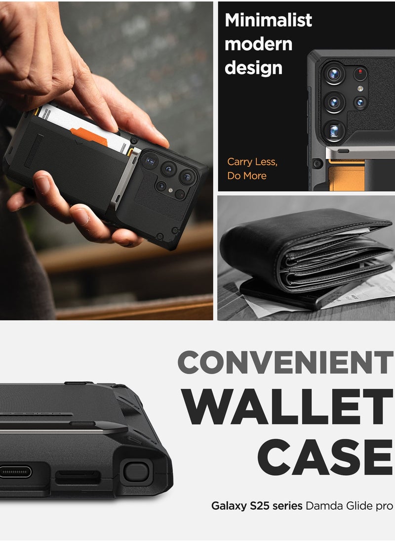 VRS Design Damda Glide Pro Samsung Galaxy S25 ULTRA Case Cover Wallet with Semi Automatic Credit Card Holder Slot [4 Cards] - Metallic Red Groove  - Image 3