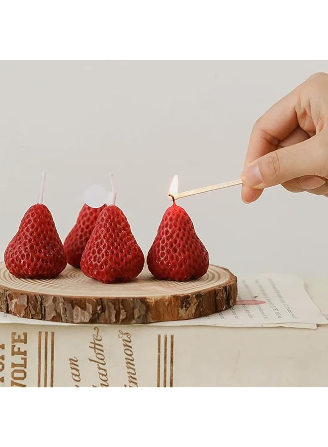 Green Tiger 4 red strawberry shaped aromatherapy candles, cute strawberry shaped air purification deodorizing fruit festival aromatherapy candles, room decoration, aesthetic decoration - Image 1