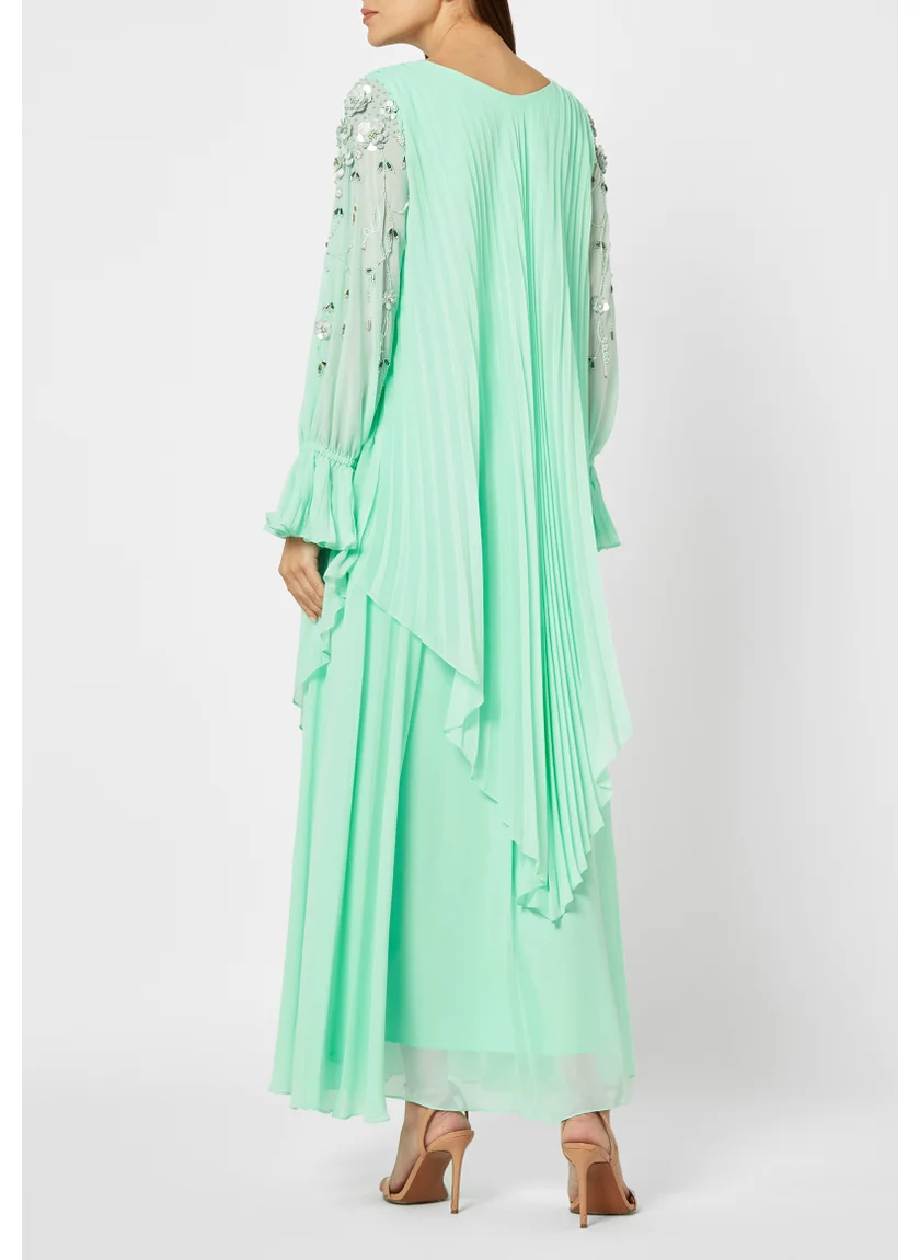 امري Simple And Elegant Chiffon Jalabiya With Pleated Overlay And Embroidered Sleeves