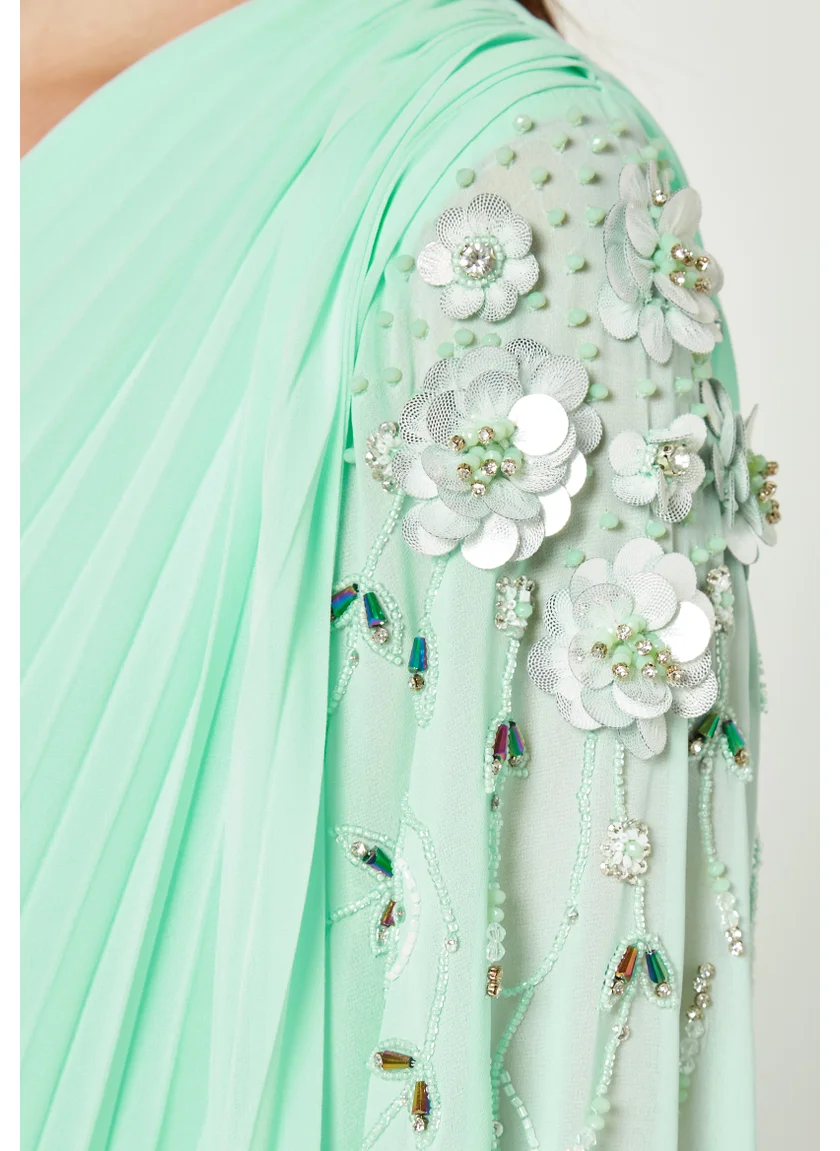 امري Simple And Elegant Chiffon Jalabiya With Pleated Overlay And Embroidered Sleeves