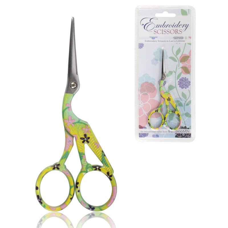 BambooMN JubileeYarn Pointed Tip Embroidery Craft Stainless Steel Stork Scissors Yellow 1 Unit - Image 3