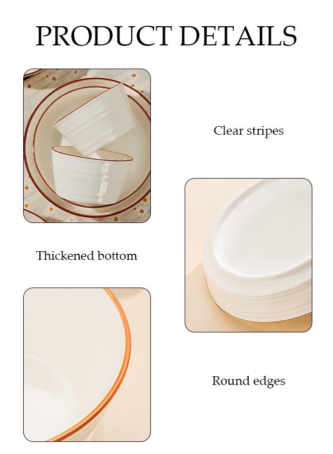 DUNISO 10-Piece White Ceramic Bowl And Plate Set With Brown Rim, Microwave Safe, Sauce Plate, Dipping Bowl, Serving Bowl, Stackable, For Dessert, Appetizer, Ketchup, Salad, Sushi, Noodles, Soup, No Open Flames Allowed, Crockery Tableware Set，Ceramic Tableware - Image 5
