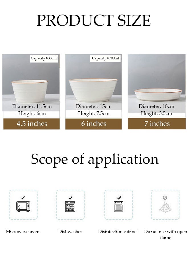 DUNISO 10-Piece White Ceramic Bowl And Plate Set With Brown Rim, Microwave Safe, Sauce Plate, Dipping Bowl, Serving Bowl, Stackable, For Dessert, Appetizer, Ketchup, Salad, Sushi, Noodles, Soup, No Open Flames Allowed, Crockery Tableware Set，Ceramic Tableware - Image 2