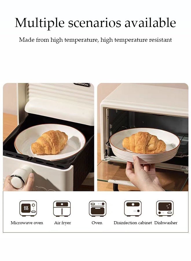 DUNISO 10-Piece White Ceramic Bowl And Plate Set With Brown Rim, Microwave Safe, Sauce Plate, Dipping Bowl, Serving Bowl, Stackable, For Dessert, Appetizer, Ketchup, Salad, Sushi, Noodles, Soup, No Open Flames Allowed, Crockery Tableware Set，Ceramic Tableware - Image 4