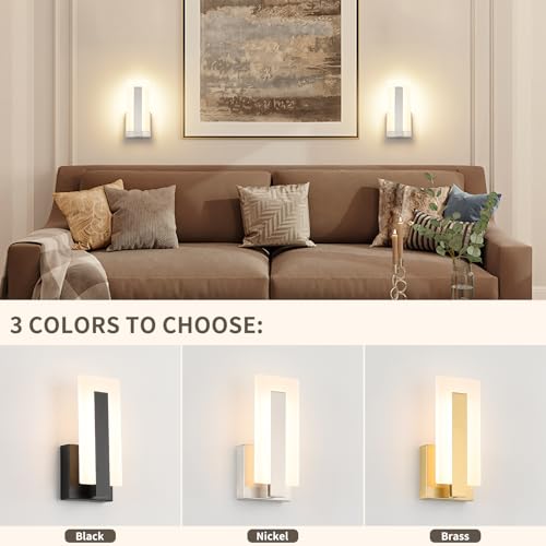 Joosenhouse LED Wall Sconce Set of 2, Hardwired Dimmable Wall Mounted Lights, Indoor Wall Lights for Hallway, Bedroom, Study, Living Room, 9.76 Inch Brushed Nickel Wall Sconce Lighting - Image 4