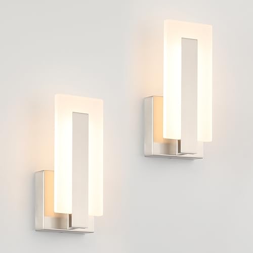 Joosenhouse LED Wall Sconce Set of 2, Hardwired Dimmable Wall Mounted Lights, Indoor Wall Lights for Hallway, Bedroom, Study, Living Room, 9.76 Inch Brushed Nickel Wall Sconce Lighting - Image 1