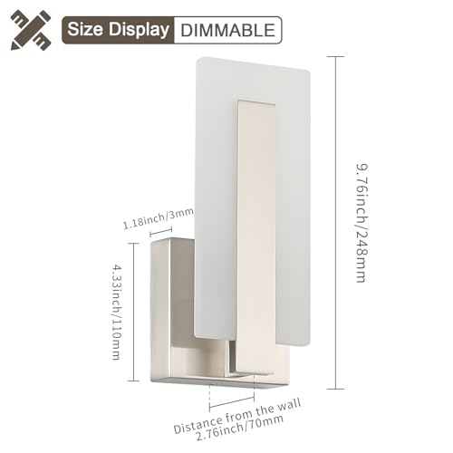 Joosenhouse LED Wall Sconce Set of 2, Hardwired Dimmable Wall Mounted Lights, Indoor Wall Lights for Hallway, Bedroom, Study, Living Room, 9.76 Inch Brushed Nickel Wall Sconce Lighting - Image 5