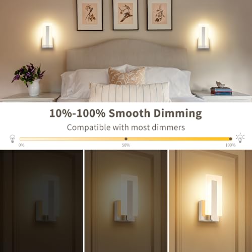 Joosenhouse LED Wall Sconce Set of 2, Hardwired Dimmable Wall Mounted Lights, Indoor Wall Lights for Hallway, Bedroom, Study, Living Room, 9.76 Inch Brushed Nickel Wall Sconce Lighting - Image 3