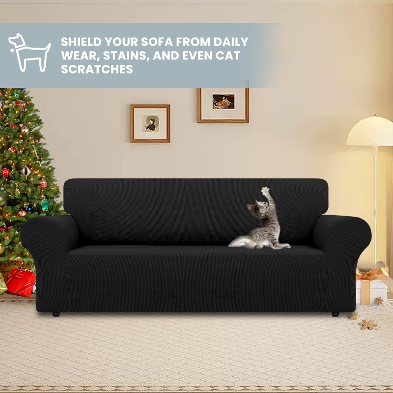 LURKA Stretch Sofa Slipcovers Couch Covers for 3 Cushion Couch Sofa Pet Friendly Non Slip Sofa Cover Washable Furniture Protector with Elastic Bottom (Large, Black) - Image 3